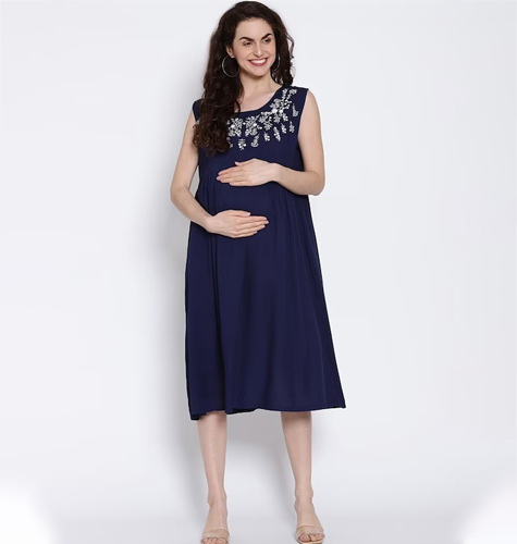 Women Maternity A-Line Midi Dress